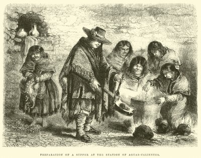 Preparation of a supper at the Station of Aguas-Calientes by Edouard Riou